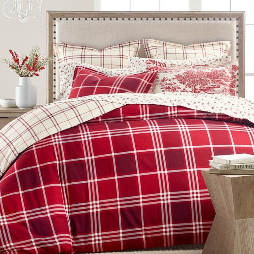 Martha Stewart Flannel King Duvet & Sham Set - Red Plaid
